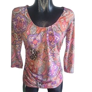 New York & Company Multicolor Paisley Print Top M